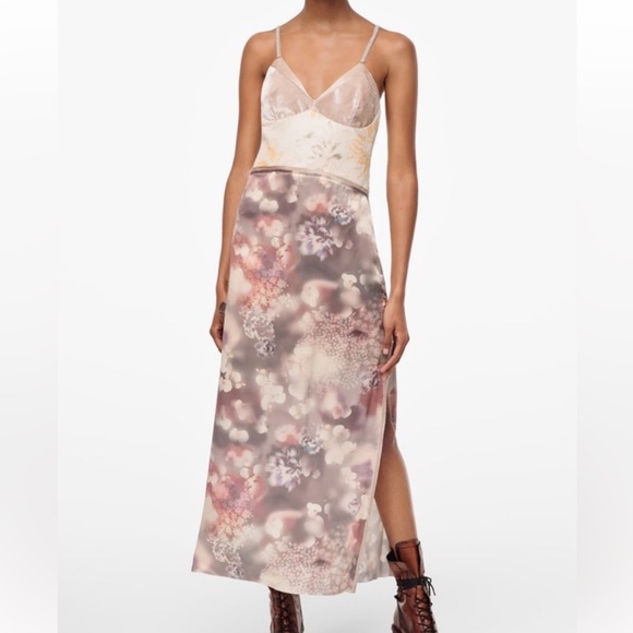 NWT Zara limited edition contrast velvet sequined floral printed slip midi dress - Picture 1 of 11